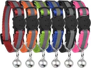 6 colorful cat collars with bells attached