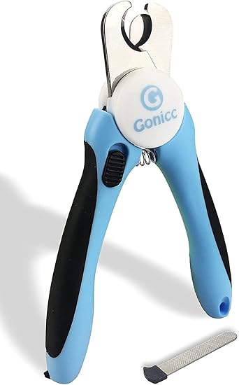 A blue and black nail trimmer and metal nail file for dogs (an Amazon product)